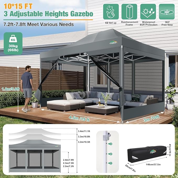 COBIZI 10x15 Heavy Duty Pop-Up Canopy Tent - Image 4