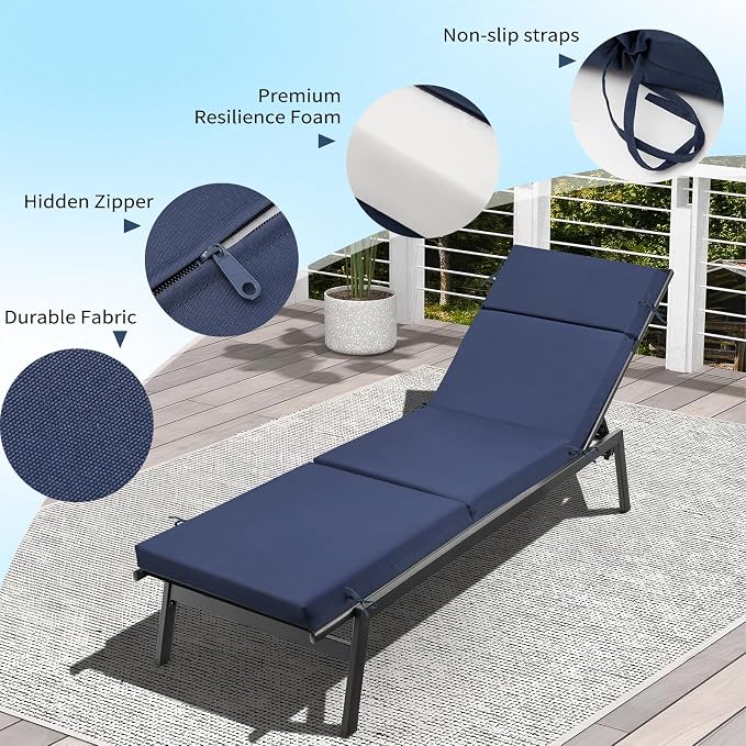 Outdoor Chaise Lounge Cushion 72" x 21" x 3", 4-Section Folding Patio Lounge - Image 5