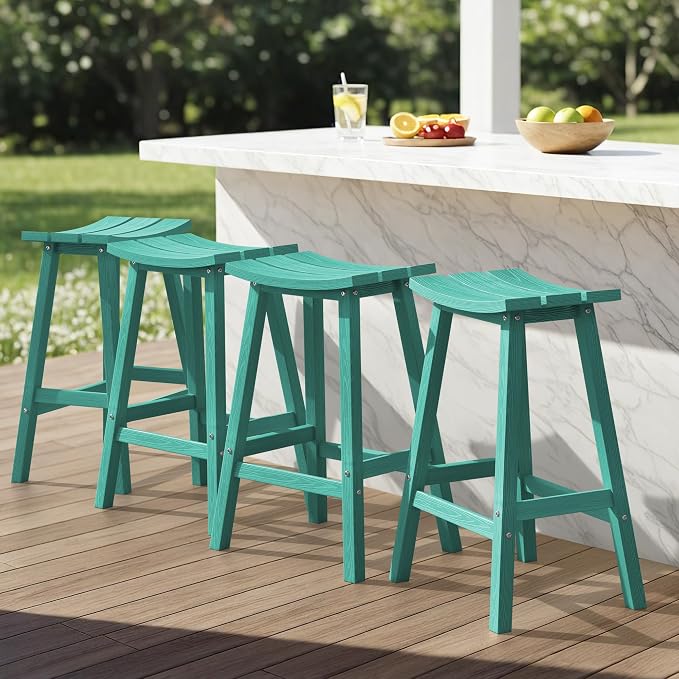 Ciokea 4 Set 29" Outdoor Bar Stools Heavy Duty HDPE Outdoor Stools Weatherproof by CIOKEA