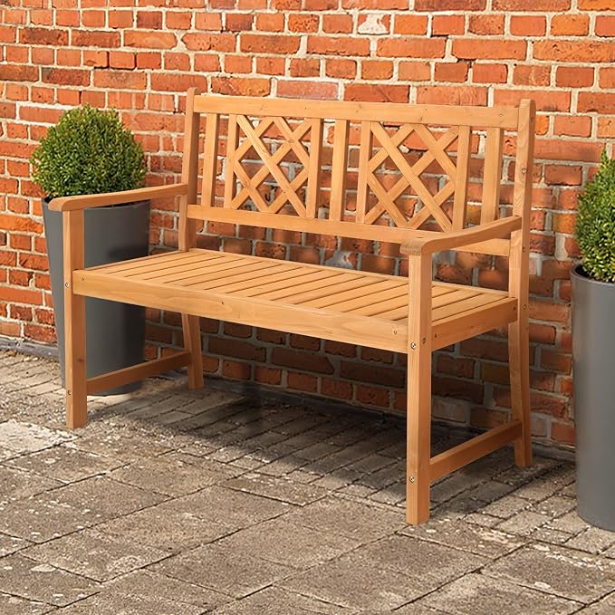 Outvita Wooden Garden Bench, Outdoor Wood Patio Bench, Rustic Two Person - Image 2