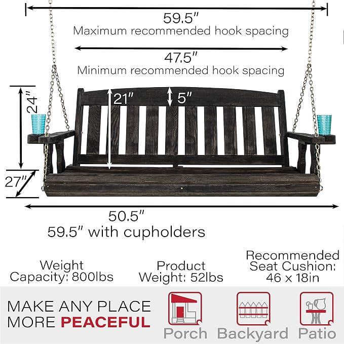 Amish Casual Heavy Duty 800 Lb Mission Treated Porch Swing - Image 6