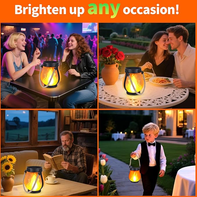 2 Pack Solar Flame Lantern Lights — Flickering Flame Hanging Lanterns Outdoor - Image 6