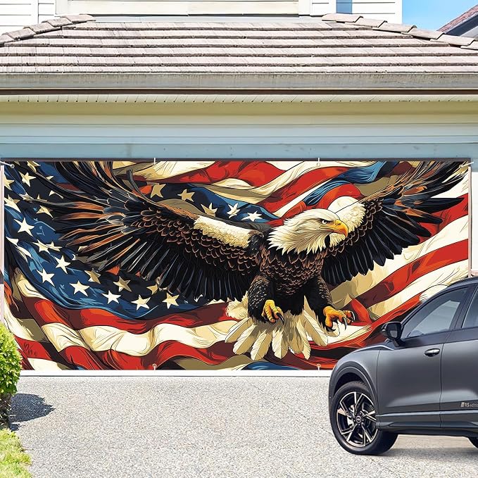 ANNA QUEEN American Flag Garage Door Banner 6x13FT, Bald Eagle USA Flag Garage - Image 2