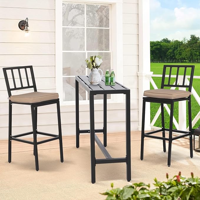 Outdoor Bar Chairs & Table, Metal Patio Bar Set, 3 Piece - Image 7