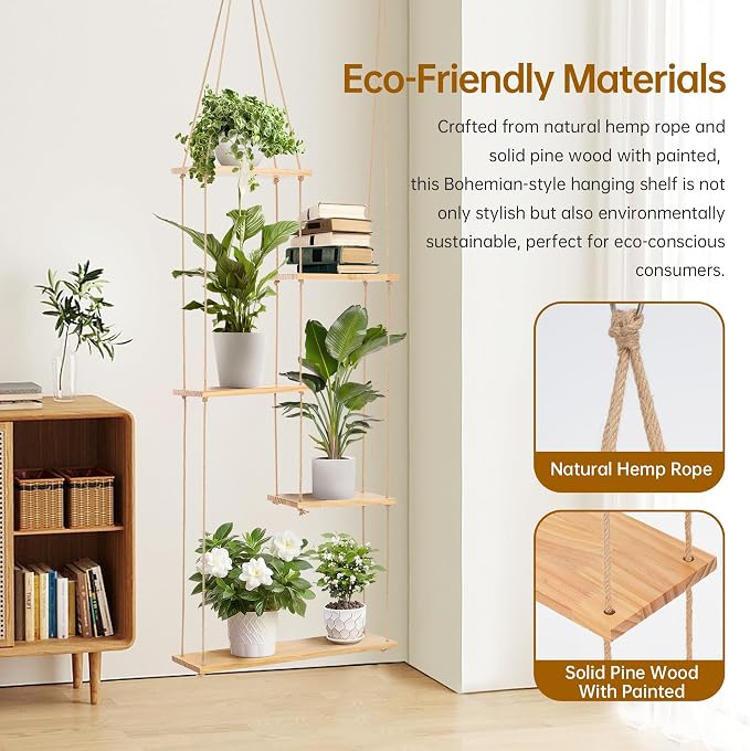 Hemp Rope Hanging Window Plant Shelf from Ceiling - Image 5