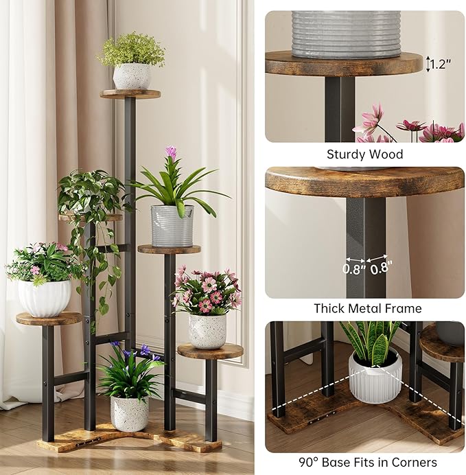 Corner Plant Stand Indoor, 6 Tiered Corner Plant Shelf Flower Stand - Image 4