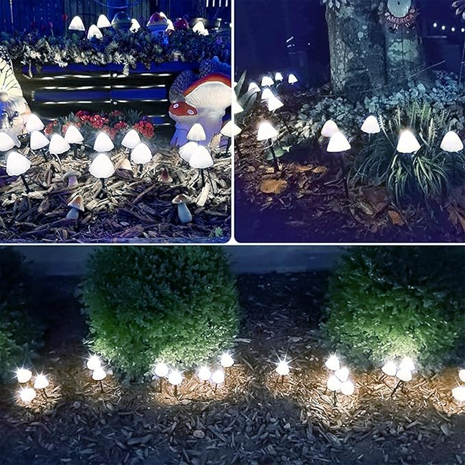 OZS 2PK 32LED 55FT Mushroom Solar Garden Lights Outdoor, Solar String Lights - Image 2