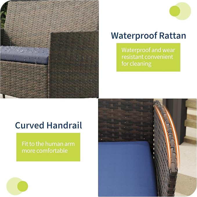 GAOMON 4-Piece Patio Furniture Set, Modern PE Rattan Conversation Set - Image 4