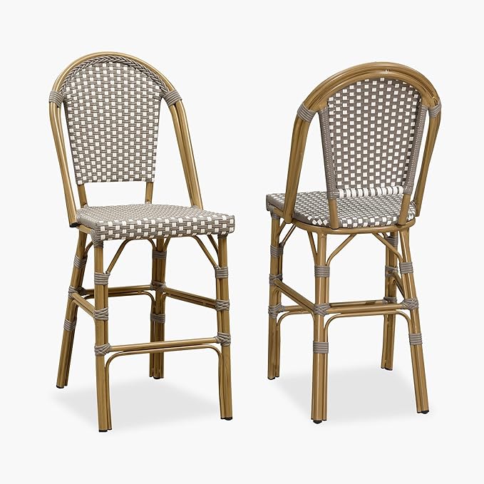 PURPLE LEAF French Counter Height Bar Stool Set of 2 25" Bamboo Print Finish by PURPLELEAF