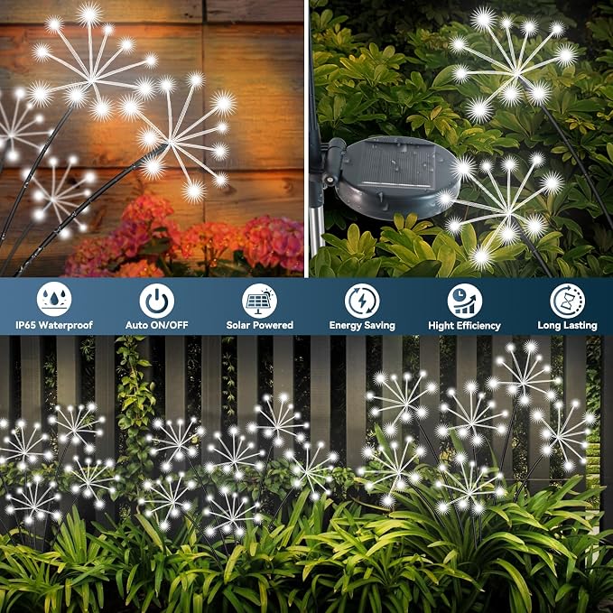 Solar Garden Lights 2 Pack Waterproof Swaying Starburst Light Solar Outdoor - Image 5