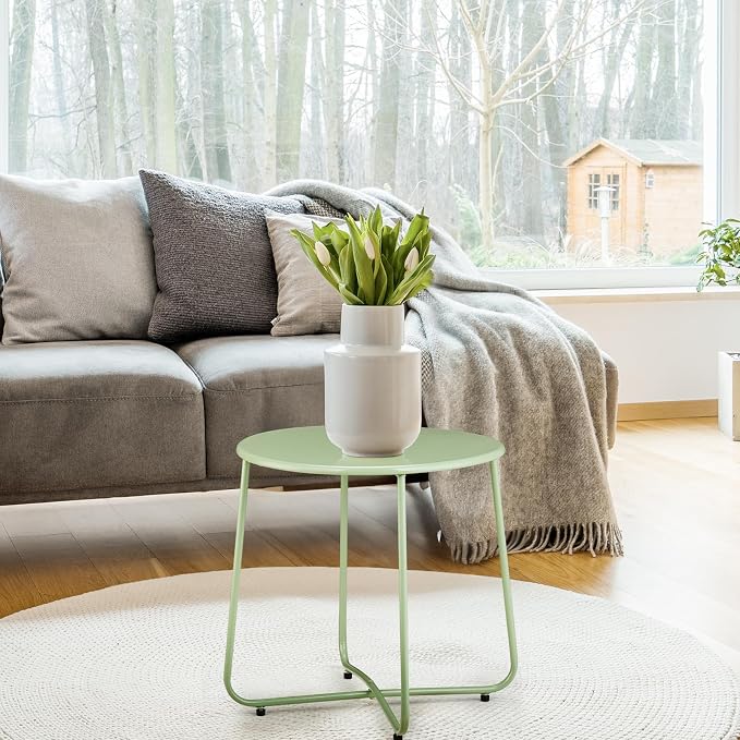 Outvita Indoor and Outdoor Side Table, Small Patio Side Table, Metal Round - Image 9