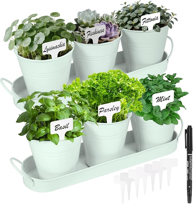 Herb Garden Planter Indoor Kit – 6 Metal Pots by Wacloud