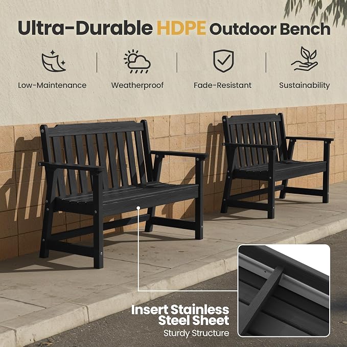 Ciokea 49" Heavy Duty Outdoor Bench, HDPE Weatherproof Porch Benches, Durable - Image 4