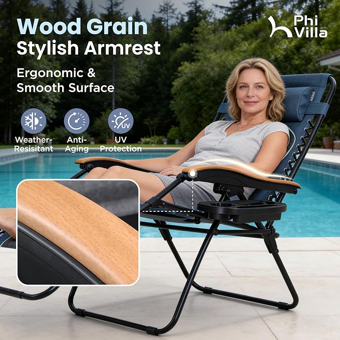 PHI VILLA XXL Oversized Padded Zero Gravity Chair, Foldable Patio Recliner - Image 9