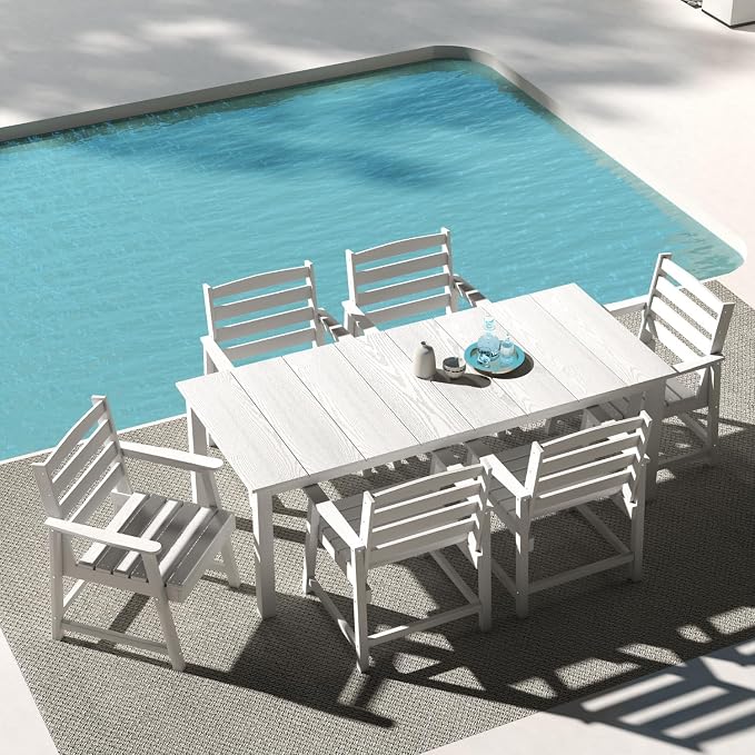 7-Piece Outdoor Dining Set for 6, 75.2" HDPE Patio Table by PatioKingdom