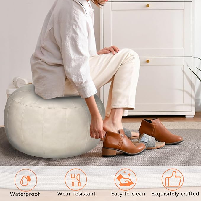 Thgonwid Unstuffed Moroccan Storage Pouf Foot Stool Ottoman Seat Handmade Faux - Image 7