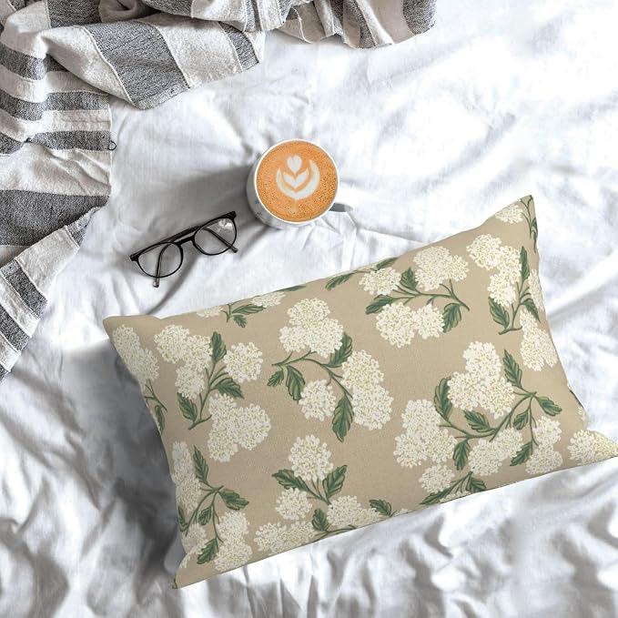 Beige Spring Pillow Covers 12x20 Inch 2 Pcs Khaki Green Hydrangea Flower Decor - Image 3
