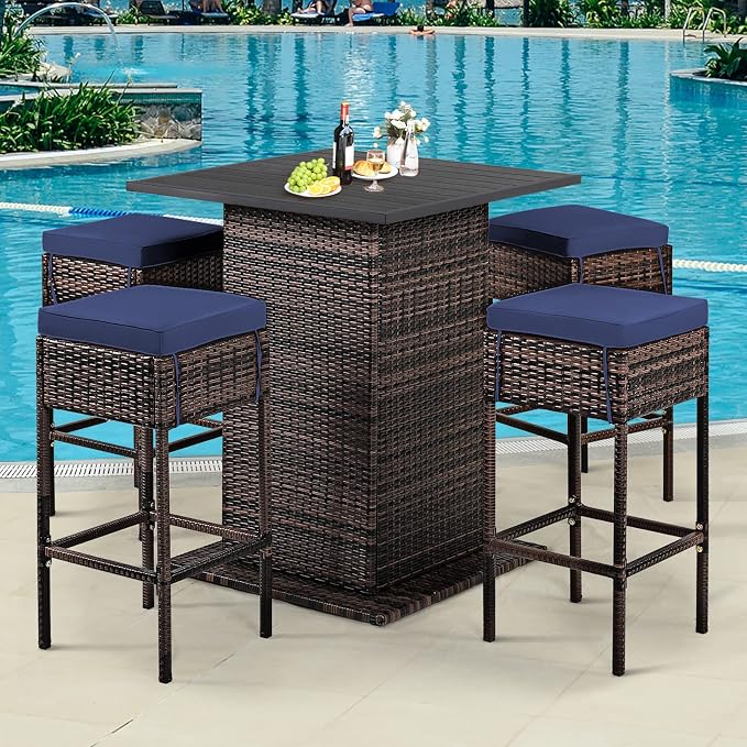 Tangkula 5 Piece Outdoor Rattan Bar Set, Patio Bar Furniture - Image 2