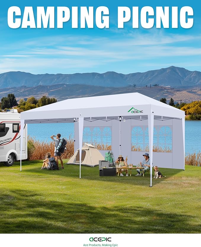10x20 Pop Up Canopy Tent with 6 Removable Sidewalls, One-Push Center Lock Design - Image 8