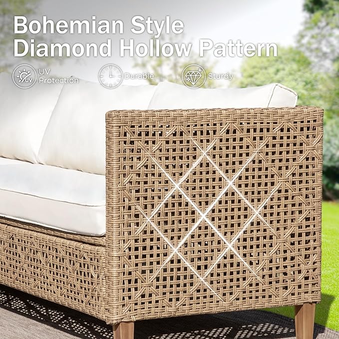 PHI VILLA Outdoor Sectional Couch, Wicker Patio Furniture Set - Image 4