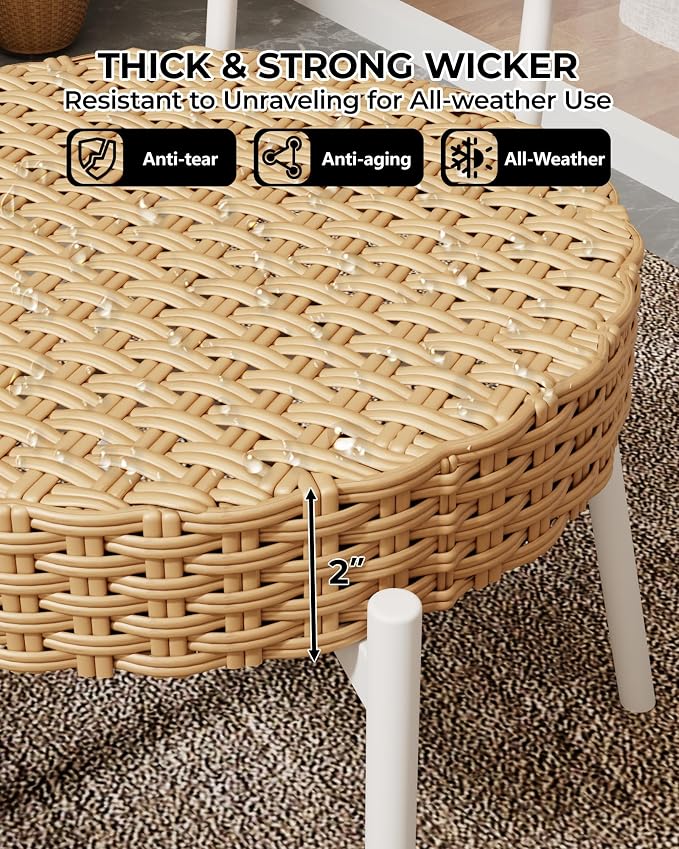 GarveeLife 3 Piece Wicker Patio Bistro Furniture Set, Outdoor Dining Chairs - Image 6
