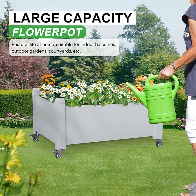 Raised Garden Bed with Wheels, 14 Gallon Self-Watering Raised Planter Box with - Image 8