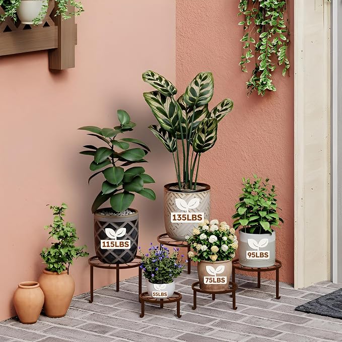5 Pack Heavy Duty Rustproof Iron Corner Flower Pot Stand Holder, Round Supports - Image 3