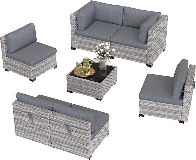 6-Seat Modular Patio Furniture Set – Outdoor Wicker Sectional Sofa - Image 9