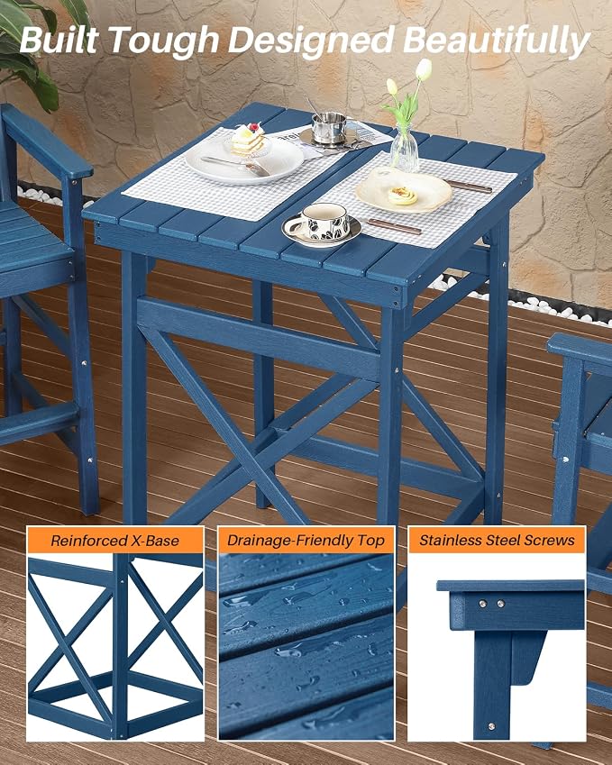 5 Pieces Adirondack Bar Chairs Set, HDPE Patio Bar Height Table and Chairs - Image 7