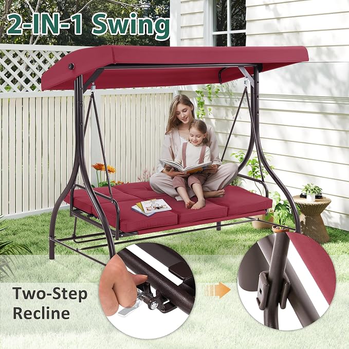 MCombo 3-Seat Outdoor Patio Swing Chair, 2-in-1 Convertible Porch Swing Glider - Image 6