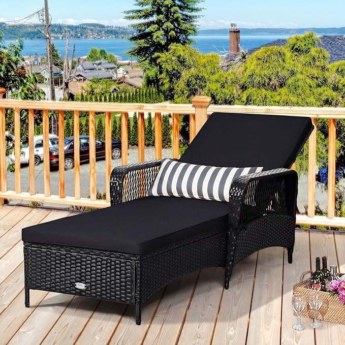 Tangkula Wicker Chaise Lounge Outdoor, Patio Rattan Reclining Chaise - Image 4