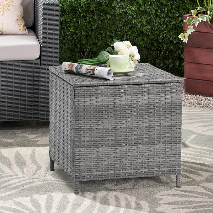 Verano Garden Outdoor Wicker Side Table, Small Storage Rattan Wicker End Table - Image 6