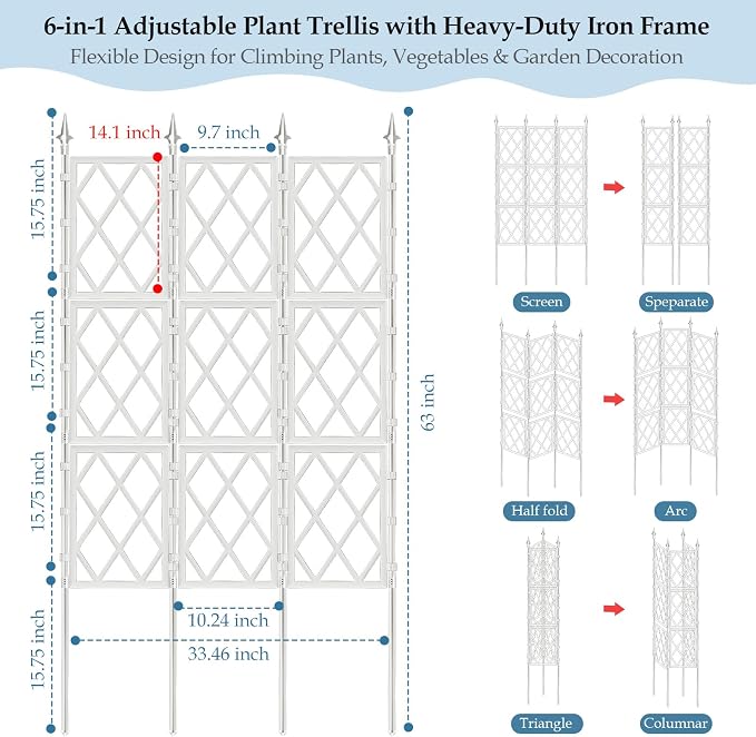 5.25FT Garden Trellis for Climbing Plants Outdoor, Metal Wall Trellis Climbing - Image 3