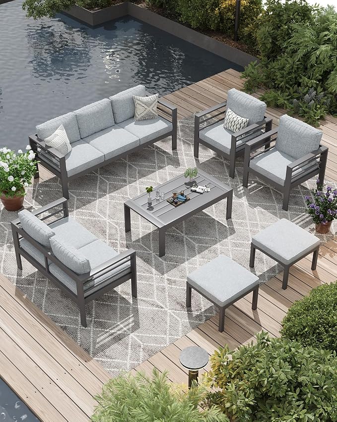 AECOJOY Aluminum Patio Furniture Set, 9 Seats Modern Outdoor Furniture by AECOJOY