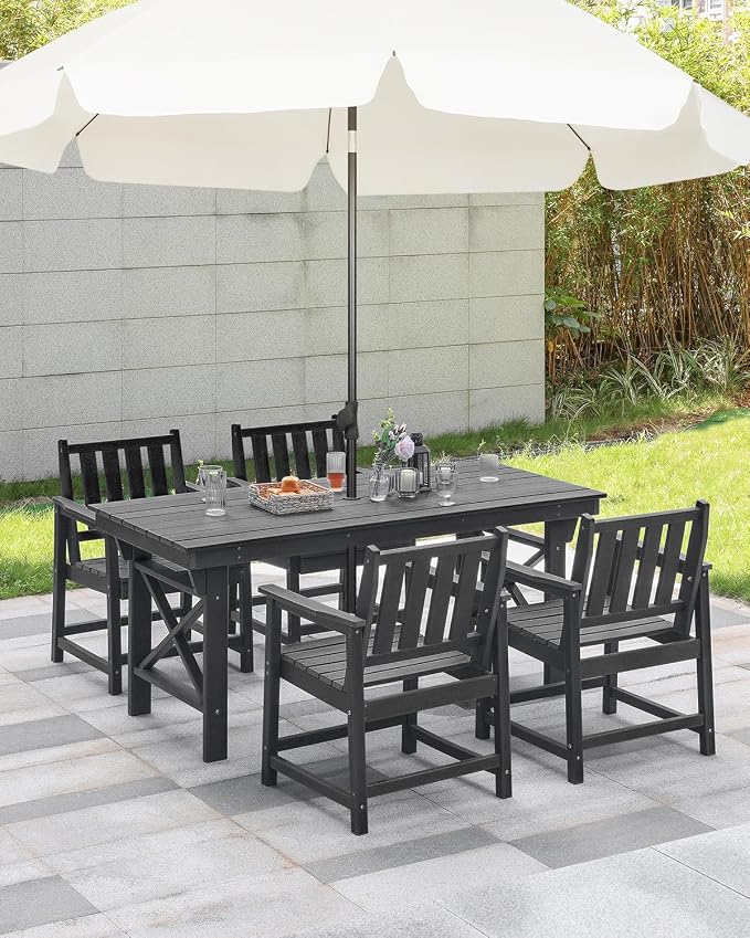 HDPE Outdoor Dining Set of 6, Patio Dining Table Set - Image 9