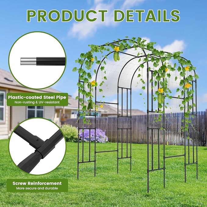 Tall Garden Arch Trellis for Climbing Plants, 87in Tall Metal Plant Support - Image 6
