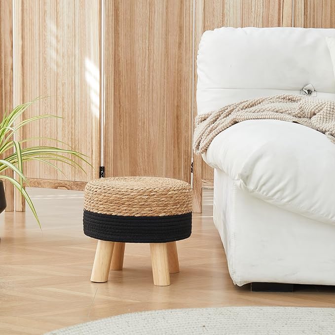 Round Ottoman Natural Seagrass Footstool, Foot Stool - Image 9
