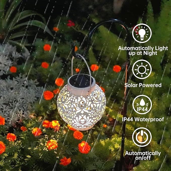 2 Pack Outdoor Solar Hanging Lantern Lights Metal LED Decorative Lamp - Image 7