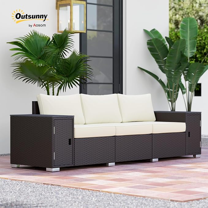 Outsunny 3 Seater Wicker Sofa - Image 2