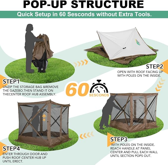 COBIZI 6x6 FT Pop up Gazebo Tent, Waterproof Instant Screen - Image 4