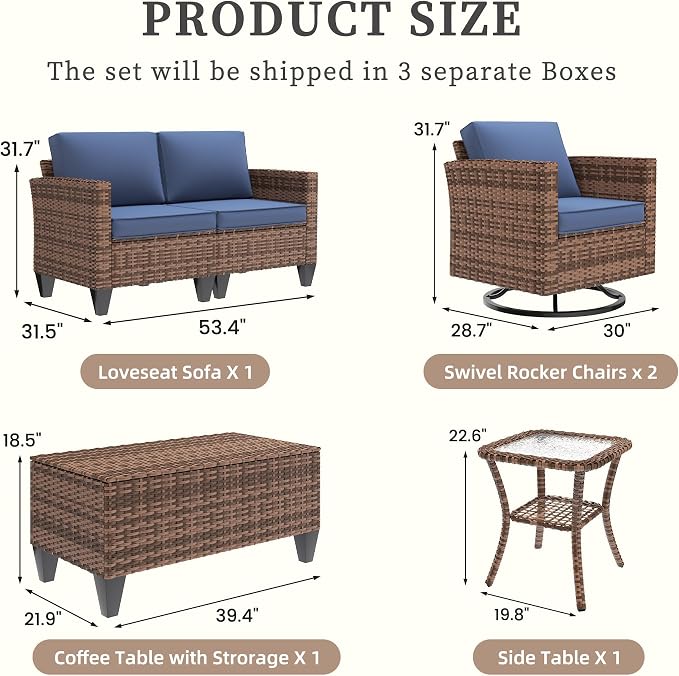 UDPATIO Patio Furniture Set, 5 Pieces Outdoor Wicker Furniture Set - Image 3
