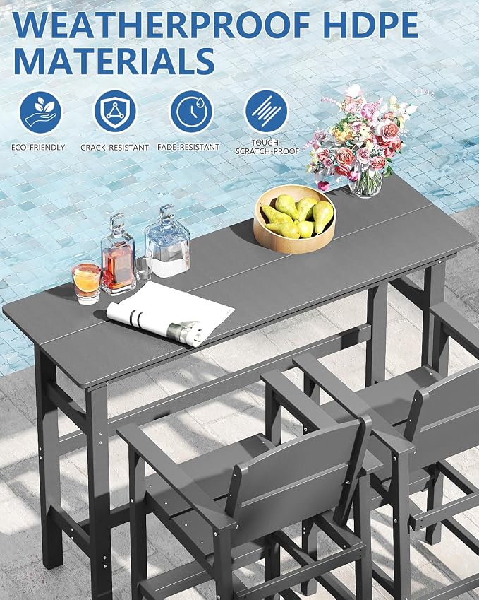 FOOWIN 3 Piece Outdoor Bar Height Table and Chairs, All Weather HDPE Patio Bar - Image 5