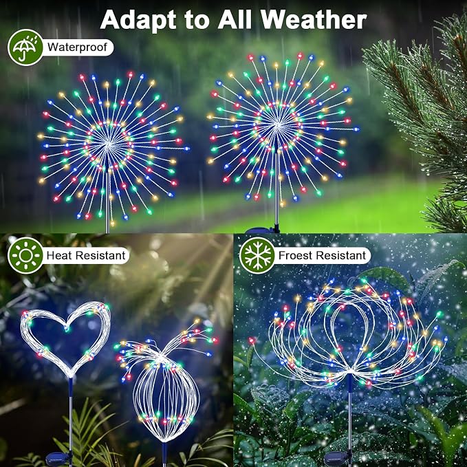 Solar Garden Lights Outdoor, 6 Pack 120 LED Twinkling Firework Lights Decorative - Image 3