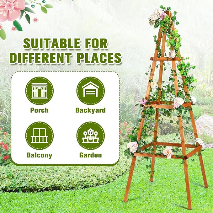 70.8in Tall Wooden Obelisk Trellis Outdoor Garden Trellises Easy Assembly - Image 6