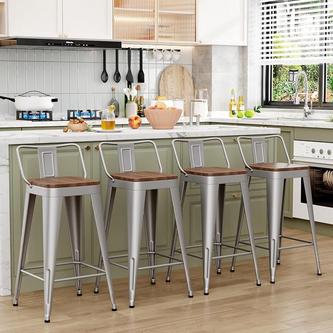 WENTMENT Bar Stools Set of 4 Counter Height Stools - Image 4