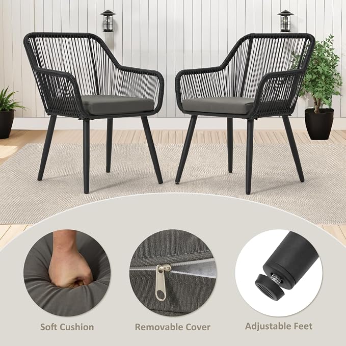 ECOTOUGE 5 Piece Patio Dining Set, Wicker Outdoor Furniture Set w/Glass Table - Image 3