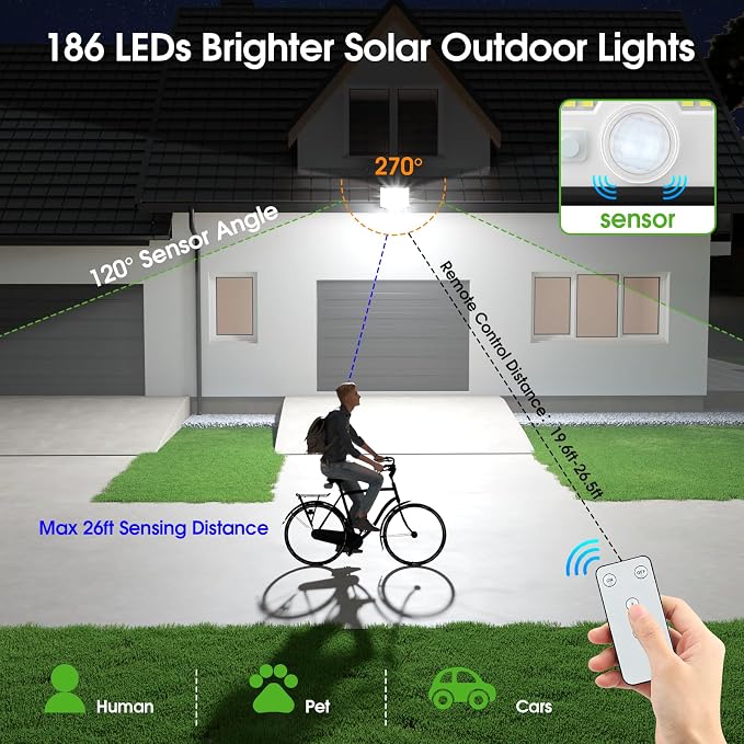 Solar Lights Outdoor Waterproof, 186 Bright LEDs Dusk to Dawn Motion Security - Image 5