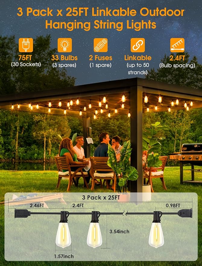 75FT Outdoor String Lights, Patio Lights - Image 2