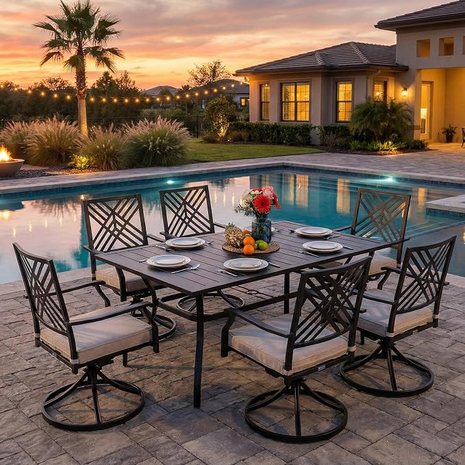 Sour Citrus Rectangular Outdoor Metal Patio Dining Table - Image 8