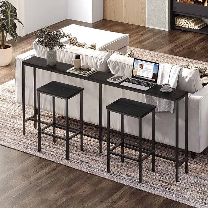 Bar Stools, 2-Piece Dining Stools, 25.8-Inch Height, Rectangular Industrial Bar - Image 7
